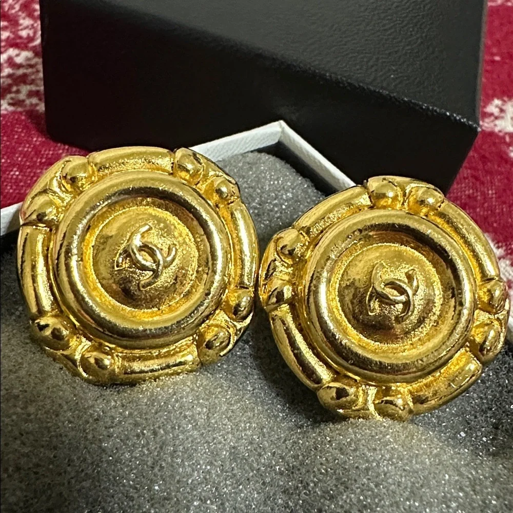 Chanel Gold-Tone Button Earrings
